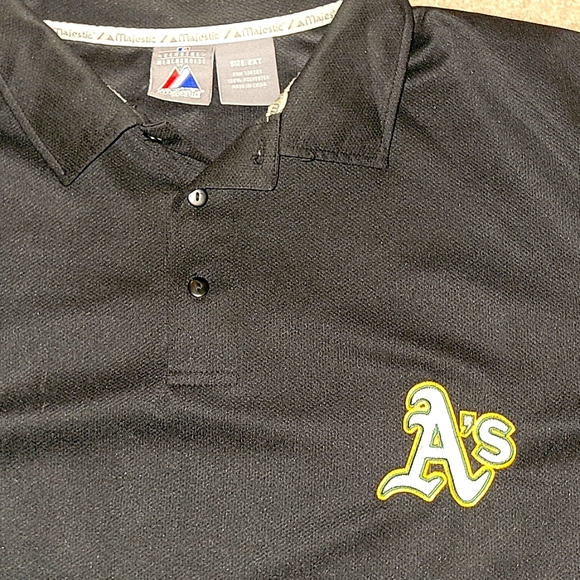 EUC Used 2XT XXLT Majestic Oakland Athletics A's Black Short Sleeve Polo - Picture 2 of 2
